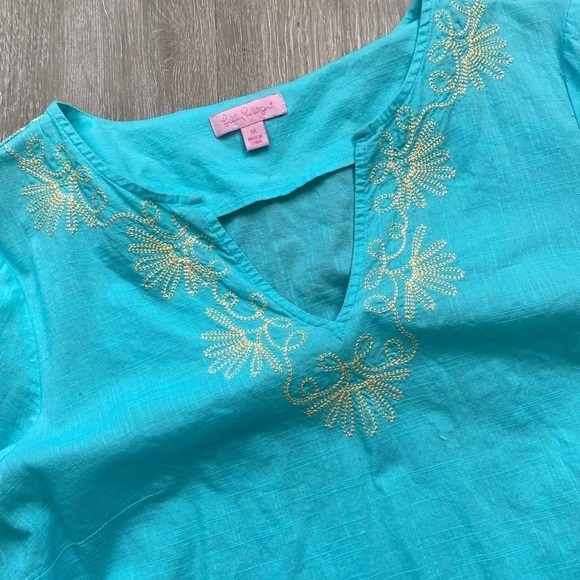 Lilly Pulitzer Elina Cotton Slub Tunic Embroidered Detail - Picture 7 of 10